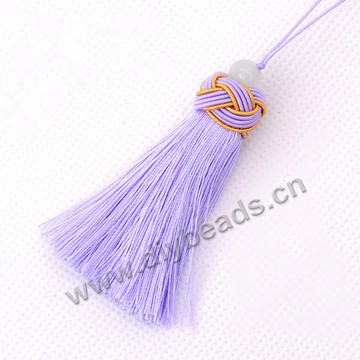 Tassel,nylon tassel,with loop tassel, light purple, braided cap with beads,7cm length,sold per pkg of 10pcs