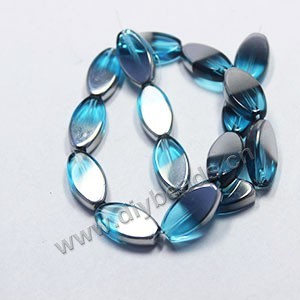Bead ,silver-plated glass, turquoise blue, 19x10mm flat oval. Sold per pkg of ten 31cm strand.