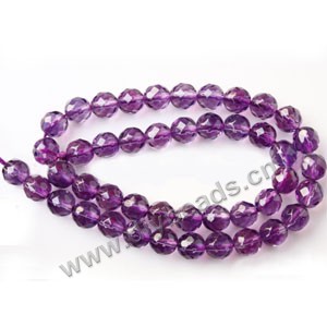 Bead, amethyst (imitation), 8mm 64-faceted round. Sold per 14-inch strand,approximately  45ps.