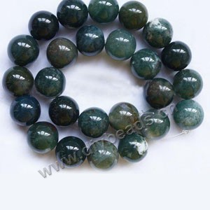 Bead, moss agate (natural), 16mm round. Sold per 15-inch strand.