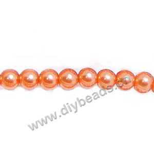Bead, glass pearl, orange, 8mm round. Sold per pkg of 10 strands.