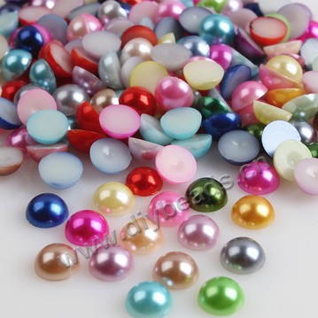 Imitation pearl, acrylic pearl, mixed colors, 5mm half round. Sold per pkg of 5 bags