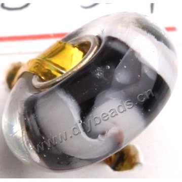 Bead, big-hole beads,Lampworked glass and silver-plated brass grommet,white with black, 14x7mm rondelle with 4.5 mm hole,sold per pkg of 50ps