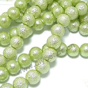 Bead, glass pearl, yellow-green, 10mm round with wrinkled skin . Sold per pkg of 10 strands.