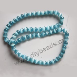 Bead, cat's eye glass,blue sky, 8mm round, quality grade. Sold per 14.5-inch strand.