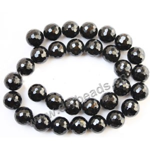 Bead, black agate (dyed),8mm 128-faceted round. Sold per 15-inch strand.