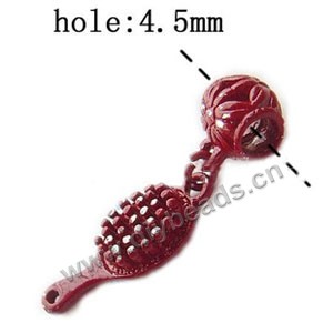 Charm, big-hole beads, pewter and enamel, red, 10x40mm comb with 4.5mm hole. Sold per pkg of 10ps