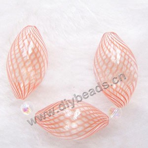 Bead, hand-blown glass, clear with peach line, 23x11mm hollow oval. Sold per pkg of 10