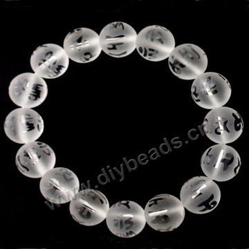 Bracelet,clear quartz, 8mm round with om mani padme hum,matte,for prayer beads . 