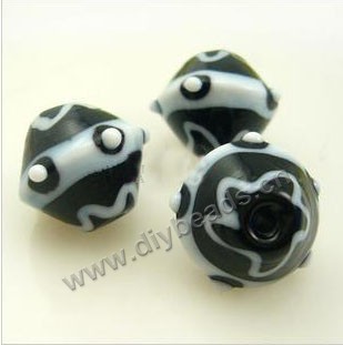 Bead, lampworked glass, opaque black and white, 13x16mm saucer with 2mm hole.Sold per pkg of 6.