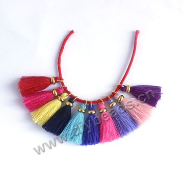 Tassel, cotton, mini tassel with gold charm beads, colorful  4cm length, Sold per pkg of 100pcs.