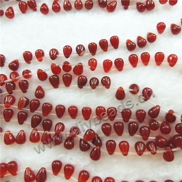 Bead,natural agate,red,7x10mm round tear drop. Sold per pkg of one strand