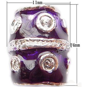 Bead, big-hole beads,silver-plated pewter and enameled , purple, 14x11mm fancy cyinder with swirls, 7mm hole. Sold per pkg of 10ps