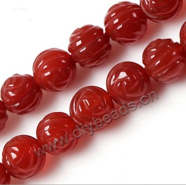 Bead, red agate (dyed), 8mm carved double side flower,  Sold per 16-inch strand.