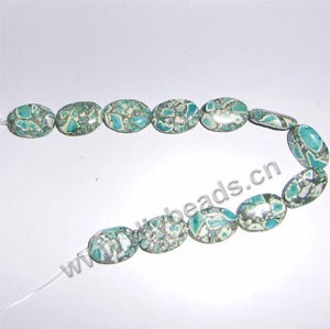 Bead, howlite (dyed),blue, 13x18mm flat oval. Sold per 16-inch strand .factory price. 