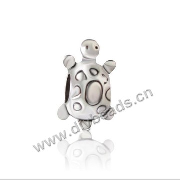 Bead,big-hole beads,silver zinc alloy ,tortoise shape,8*15.5mm, Sold per pkg of 100ps