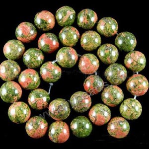 Bead, unakite (natural), 12mm round. Sold per 16-inch strand.