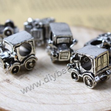 Bead,big-hole beads,alloy,8.5x12.5mm,mini car,Sold per pkg of 50ps