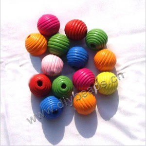 Bead mix, wood, mixed colors, 20mm fluted round. Sold per pkg, approximately 100 beads