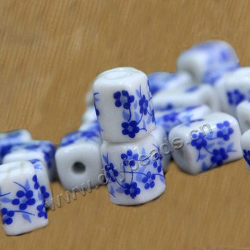 bead,porcelain,white and blue,10*15mm rectangle,sold per pkg of 50ps 