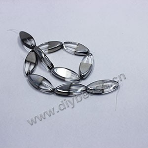 Bead, silver-plated glass,clear, 30x12mm flat oval. Sold per pkg of ten 13-inch strand.