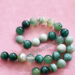 Bead, striped green agate (dyed), 14mm round. Sold per 15-inch strand.