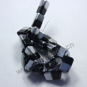 Bead ,silver-plated glass, black, 15x10mm triangle tube. Sold per pkg of ten 30cm strand.