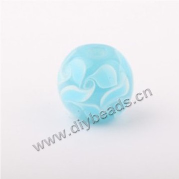 Bead, lampworked glass ,blue with flower, 14x14mm round.mini order 50pc 