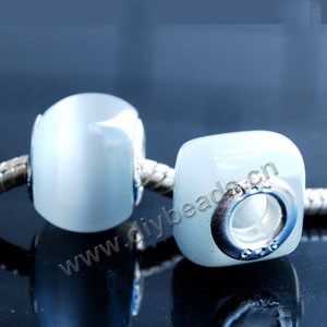 Bead,big-hole beads ,cat's eye glass and brass grommets,white,10x14mm square rondell with 5mm hole,sold per pkg of 50ps