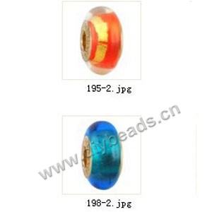 Bead,big-hole beads ,lampworked glass with brass grommets,mixed colors and designs,6x12mm-8x14mm rondelle ,4mm spiral hole,sold per pkg of 10ps
