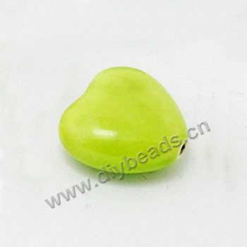 bead,porcelain, green,25*27mm double-sided heart, 3mm hole, sold per pkg of 3 bags (10pcs/bag).
