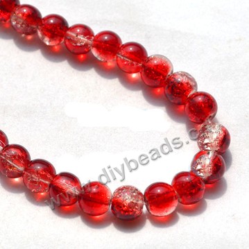 Bead,two tone crackle glass, red and white, 8mm round. Sold per 32-inch strand, approximately 100ps/strand