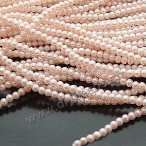 Bead, glass pearl, peach, 3mm round. Sold per pkg of two 16-inch strands.