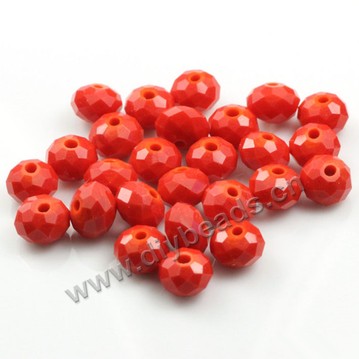 Bead, glass, red, 6*8mm faceted rondelle, sold per pkg 5 strands-(72ps/strand).