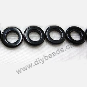 Bead, black agate (dyed), 25mm open round. Sold per 16-inch strand.