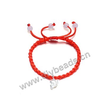 Bracelet, red line with 925 silver fish beads,sold per pkg of 10 pc.