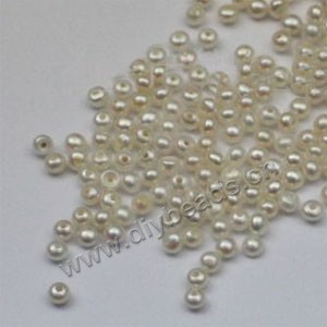 Pearl, cultured freshwater , white, 2-3mm half-drilled button, AAA grade. Sold per pkg of 5pairs