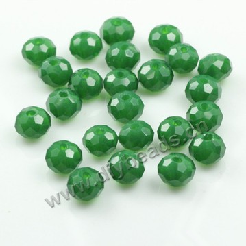 Bead, glass, green, 6*8mm faceted rondelle, sold per pkg 5 strands-(72ps/strand).