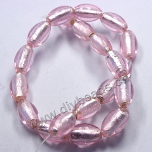 Bead, lampworked glass, pink with silver-colored foil,20x12mm oval. Sold per pkg of 300