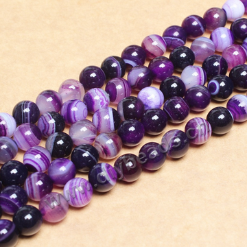 Bead,striped agate,6mm,round,purple,Sold per pkg of five strands