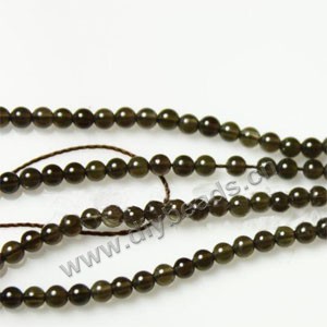 Bead, smoky quartz (heated/irradiated), 2mm round. Sold per 15-inch strand