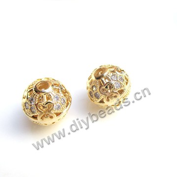 beads, big-hole beads,24k gold plated alloy, 10mm with rhinestone. Sold per pkg of 10ps
