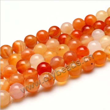Bead,agate,orange,smooth 8mm round, Sold per one strand.