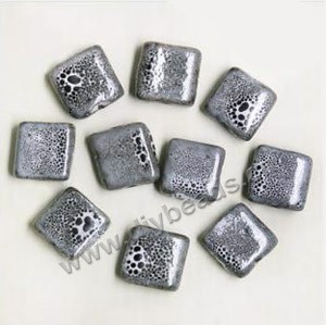 Bead , fancy glaze porcelain,grey, 16x16mm flat square. Sold per pkg of 30 beads. 