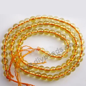 Bead, citrine (SYN), 5mm round. Sold per 15-inch strand.
