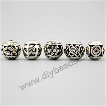 Charm, Brass,10mm Hollow Solid Tibetan Silver Alloy Charm Loose Beads . Sold Per Pkg of 60pcs