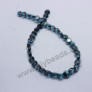 Bead ,silver-plated glass, turquoise blue, 8mm flat round. Sold per pkg of ten 33cm strand.