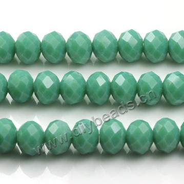 Bead, glass, peacock green, 8*10mm faceted rondelle, sold per pkg 5 strands-(72ps/strand).