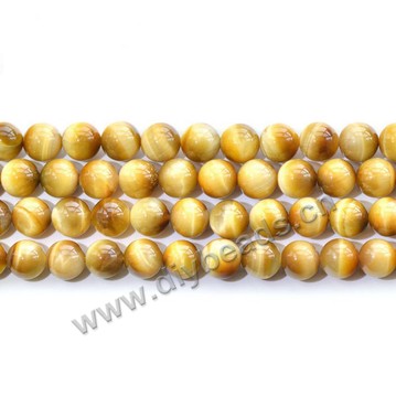 Bead, yellow tigereye beads (dyed), 4mm round AA grade. Sold per 16-inch strand