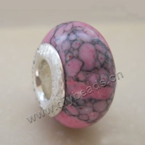Bead,big-hole beads ,turquoise pink (imitation) and 925 silver grommets,8x14mm rondelle with 5mm hole,sold per pkg of 10ps